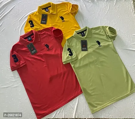 Stylish Cotton Multicoloured  Polos For Men Pack Of 3-thumb0