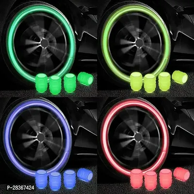 Universal Fluorescent Tire Valve Caps For Cars  Bikes With Neon Glow Pack Of 4-thumb0