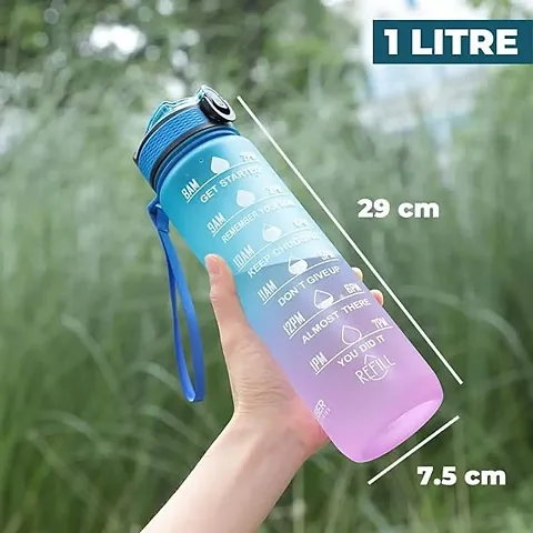 Water Bottle Motivational Bottle with Time Marker BPA Free Fitness Sports 1000 ml Bottle  (Pack of 1, Multicolor, Tritan)
