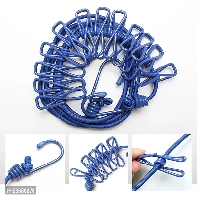 Elastic Adjustable Cloth Drying Rope with 12 PCS Clips Plastic, Steel Cloth Clips(PACK OF 1)