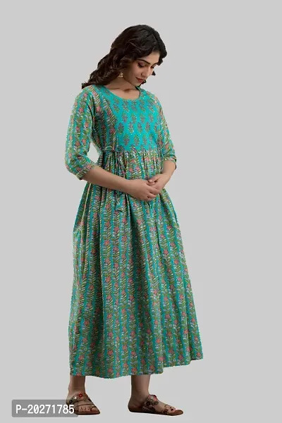MANGLA KURTI Women's Pure Cotton Printed Maternity Gown Feeding Nighty A-line Maternity Dress Kurti Gown for Women (XX-Large, Green)-thumb4