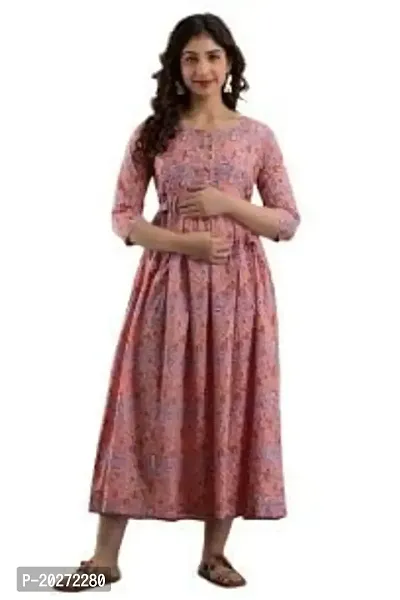 MANGLA KURTI Women's Pure Cotton Printed Maternity Gown Feeding Nighty A-line Maternity Dress Kurti Gown for Women (Medium, Multicolor)