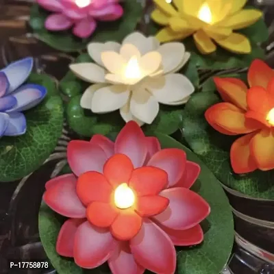Genric Trending Trunks Water Sensor Floating Lotus Flower LED Tea Candles for for Pool, Pond, Glass Bowl, Diwali, Decoration (Pack of 6) Random Color *Made in India*