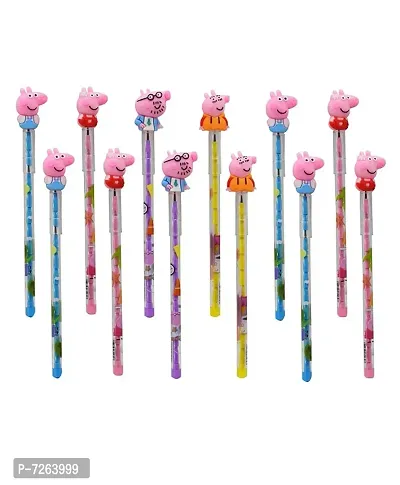 Trending Trunks  12 Pcs Pepa Pig Stacker Pencil set Navratri Gifts For Girls /Kanjak Gifts /Birthday Return Gifts In Bulk For Kids, Girls, Boys (Multicolour, Pack Of 12)-thumb0