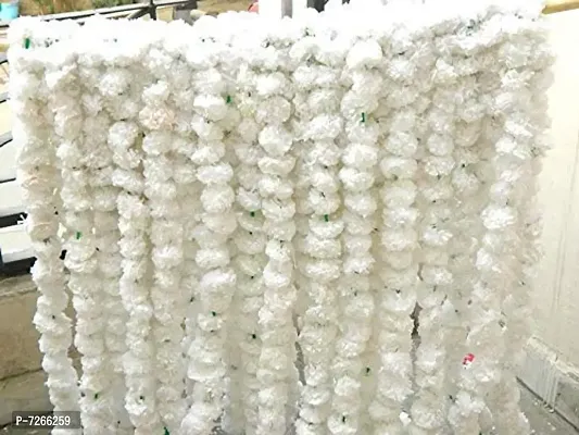 Trending Trunks Pack of 10 White Artificial Marigold Fluffy Flowers String Garlands Toran for Home Decoration On Navratri, Ganesh Chaturthi, Janmashtmi, Diwali House Warming etc (4.5 Feet, White)