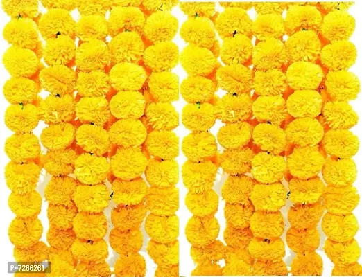 Trending Trunks Pack of 10 Artificial Marigold Fluffy Flowers String Garlands Toran for Home Decorati-thumb0