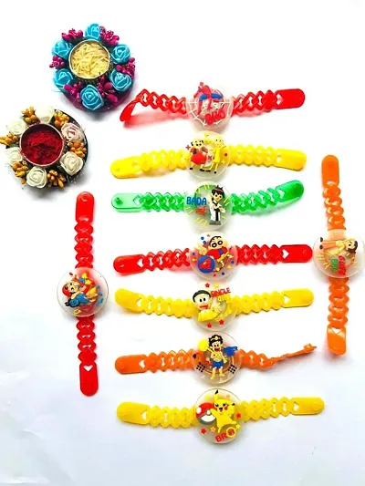Trending Trunks KIDS RAKHI Charachters With Light Kids Bracelet / Watch Style Rakhi with FREE ROLI CHAWAL PACK (Pack of 9)