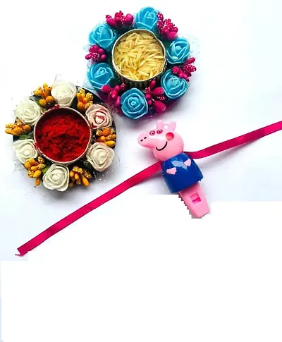 Trending Trunks KIDS PEPPA PIG RAKHI With Light  Whistle, Kids Rakhi with FREE ROLI CHAWAL PACK (Pack of 4)