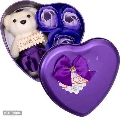 Trending Trunks Heart Shaped Valentine Gift Box with Cute Teddy Bear and Roses Gift for Valentines Day Ideal for Girlfriend Boyfriend Wife Husband (Assorted Colors)-thumb0