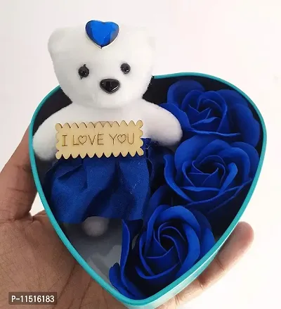 Trending Trunks Heart Shaped Valentine Gift Box with Cute Teddy Bear and Roses Gift for Valentines Day Ideal for Girlfriend Boyfriend Wife Husband (Assorted Colors)