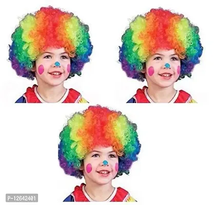 Unisex-Adult Multi Color Funny Parties Malinga Afro Curly Colored Artificial Hair Wig for Party, Holi, Halloween Celebration (Pack OF 3)-thumb0