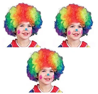 Unisex-Adult Multi Color Funny Parties Malinga Afro Curly Colored Artificial Hair Wig for Party, Holi, Halloween Celebration (Pack OF 3)