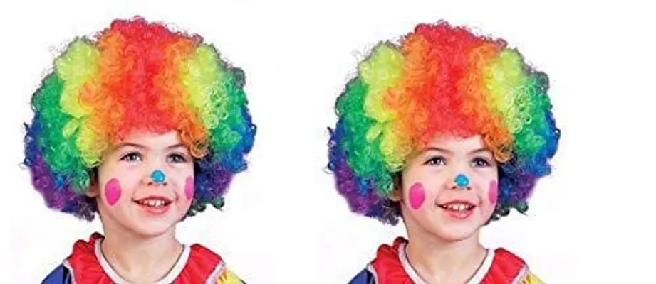 Unisex-Adult Multi Color Funny Parties Malinga Afro Curly Colored Artificial Hair Wig for Party, Holi, Halloween Celebration (Pack of 2)