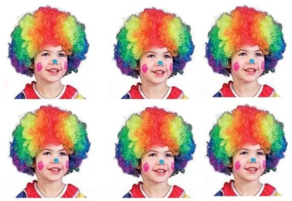 Unisex-Adult Multi Color Funny Parties Malinga Afro Curly Colored Artificial Hair Wig for Party, Holi, Halloween Celebration (Pack Of 6)