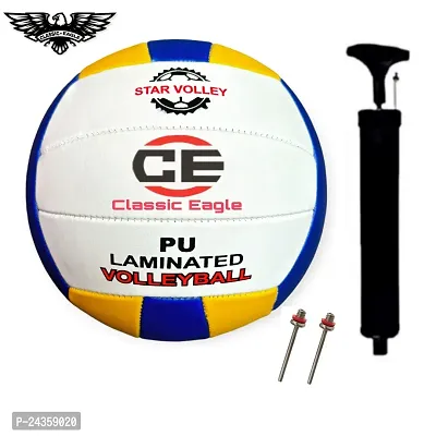 Classic Eagle Machine Stitched PVC Volleyball Size-4 with Air pump Official size and weight (pack of 1)-thumb0
