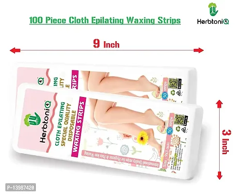 HerbtoniQ Professional Hair Removal Cloth Epilating Non-woven Wax Strips 100 Pieces (White,Size 9x3 Inch) With Heavy Duty Wooden Waxing Knife-thumb2