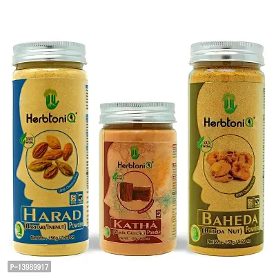 HerbtoniQ 100% Natural Harad, Katha and Baheda Powder for Dandruff, Frizzy Hair, Damaged Hair, Intensive Hair Care Pack (450 Gram)