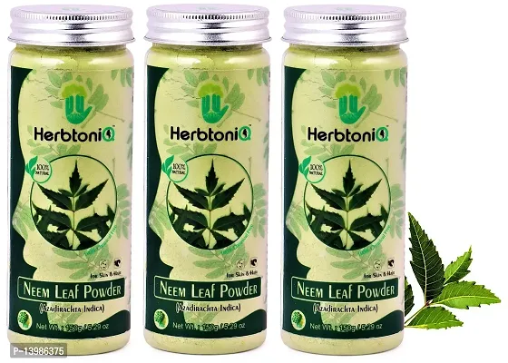 HerbtoniQ 100% Natural Neem Leaf Powder For Face Pack And Hair Pack (Azadirachta indica) (Pack Of 3 (150x3 = 450g))-thumb0