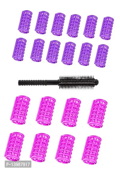 Combo of 12 Pieces Medium Self Holding Rollers and 8 Big Size with hair round comb