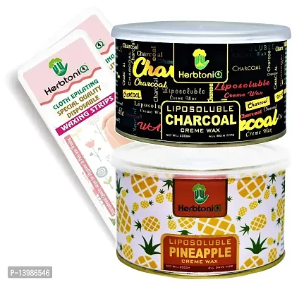 HerbtoniQ Liposoluble Charcoal And Pineapple Creme Body Wax 300g Each With 100pcs Medium Size (9x3 Inch) Wax Strips