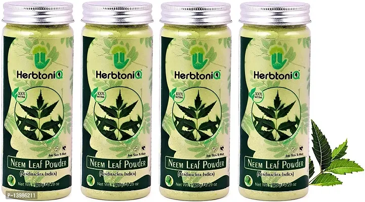 HerbtoniQ 100% Natural Neem Leaf Powder For Face Pack And Hair Pack (Azadirachta indica) (Pack Of 4 (150x4 = 600g))