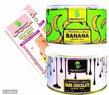 HerbtoniQ Liposoluble Banana And Dark Chocolate Creme Body Wax 300g Each With 100pcs Medium Size (9x3 Inch) Wax Strips