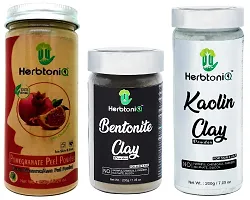 HerbtoniQ 100% Natural Pomegranate Peel Powder 150g, Bentonite Clay Powder 200g, Kaolin Clay Powder 200g For Face Pack, Hair Pack, Acne-Spot Treatment, Hair fall Treatment (Pack Of 3, 550g)-thumb1