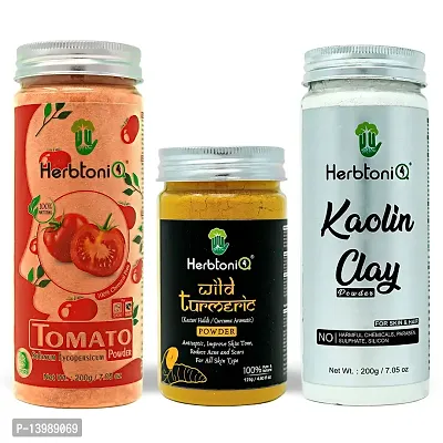 HerbtoniQ 100% Natural Tomato, Wild Turmeric and Kaolin Clay Powder For Face Pack(525 Gram)-thumb0