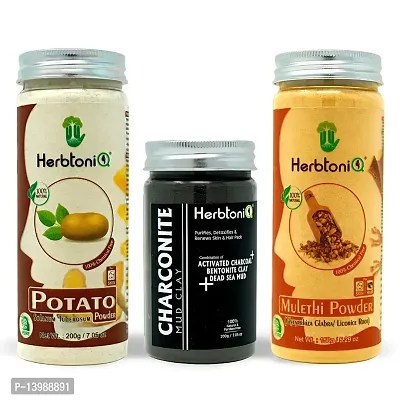 HerbtoniQ Natural Potato Powder, Charconite Mud And Mulethi Powder For Face Pack (550g) 3 Pieces