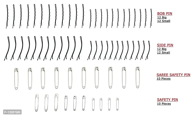 Out Of Box Combo Of 24 Bob Pin 24 Side Pin 10 Piece Big Safety Pin 10 Piece Mixed Size Safety Pins Hair Clip, Bun Clip, Hair Pin, Back Pin-thumb2