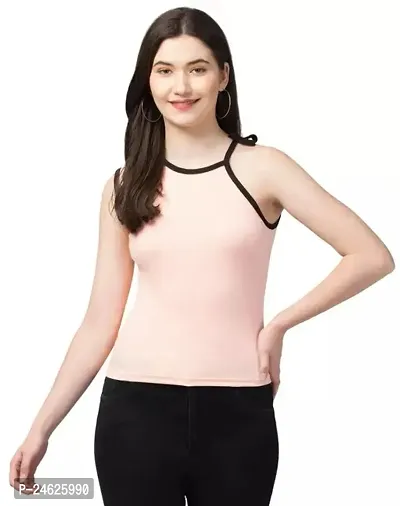 Elegant Peach Lycra Solid Top For Women