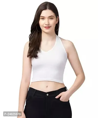 Elegant White Lycra Solid Top For Women