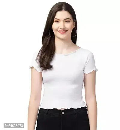 Elegant White Cotton Blend Solid Top For Women