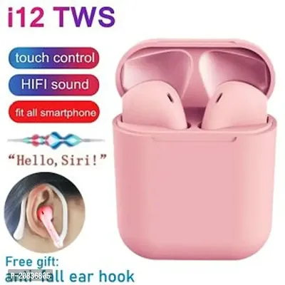 i 12 pink ,in a ear true wireless Double (Dual L/R)BT Sports With Charging Box Bluetooth Headset Bluetooth Headset  (pink, True Wireless)-thumb0