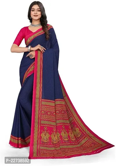 Beautiful Blue Crepe  Self Pattern Saree with Blouse Piece For Women-thumb0