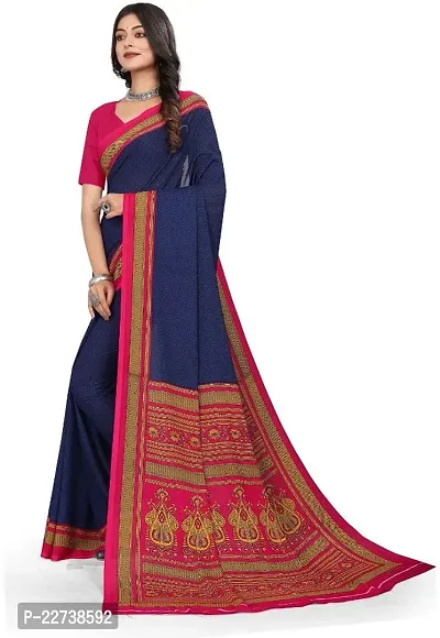 Beautiful Blue Crepe  Self Pattern Saree with Blouse Piece For Women-thumb3