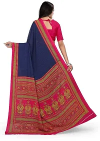 Beautiful Blue Crepe  Self Pattern Saree with Blouse Piece For Women-thumb1