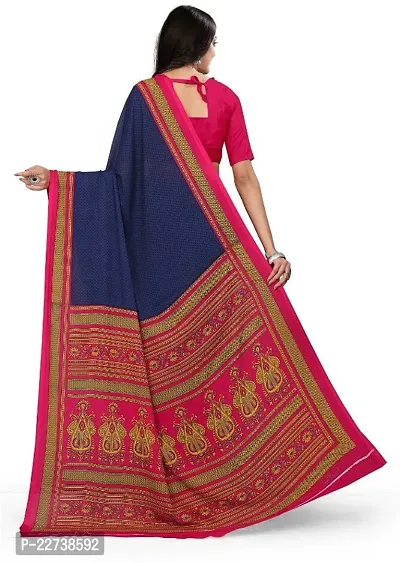 Beautiful Blue Crepe  Self Pattern Saree with Blouse Piece For Women-thumb2