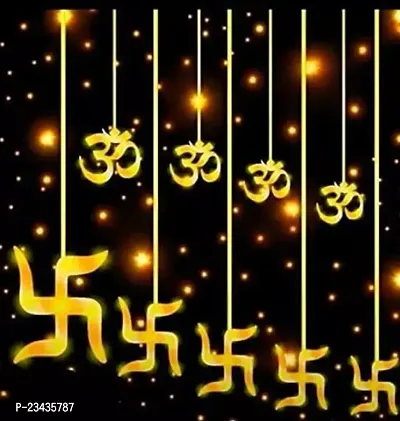 Warm White Swastik Curtain Light String Lights with Pack of 12 Hanging Swastik and Om 8 Flashing Modes for Diwali Decoration-thumb0