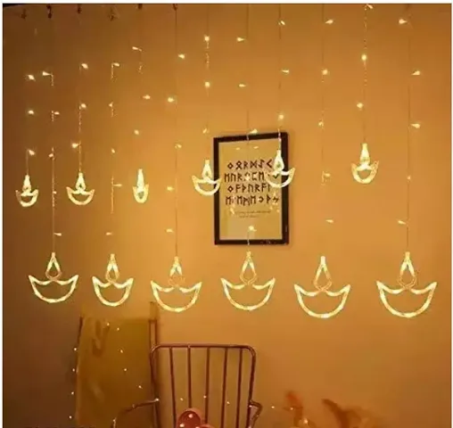 Diya Curtain Lights Decorative Lights for Diwali Christmas New Year Events 12 pcs 6 Big 6 Small Warm White LED Diya Curtain