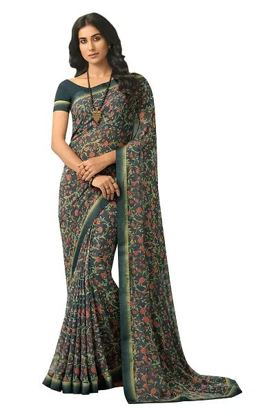 ROOP SUNDARI SAREES Women's Flower Floral Printed Georgette Saree For Women Under 500 Rupees 2022 Beautiful Hit Design Top Selling Sari With Satin Silk Lace Border Saree With Blouse Piece(A52 Variation_Multicolored_Free Size 6.30 Mtr)