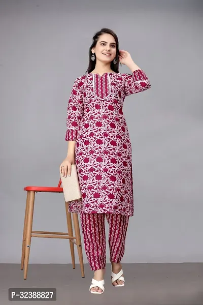 Elegant Cotton Printed Kurta with Pant Set For Women-thumb0