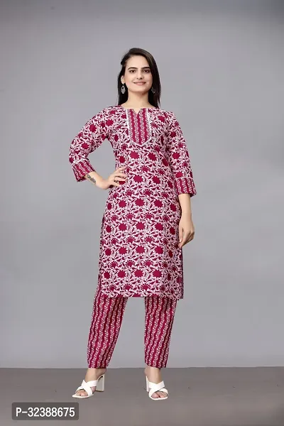 Elegant Cotton Printed Kurta with Pant Set For Women-thumb0