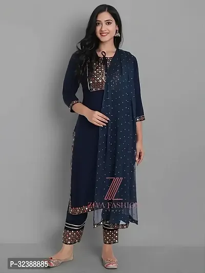 Elegant Rayon Embroidered Kurta with Pant And Dupatta Set For Women-thumb0