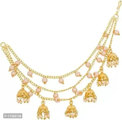 18K Gold Plated 3 Layered Bahubali Ear Chain Kaan chain For Women and Girls-thumb3