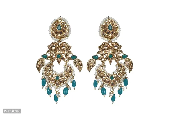Saanjh Non-Precious Metal Gold Plated Pearl Earrings For Women's  Girls Kundan Design