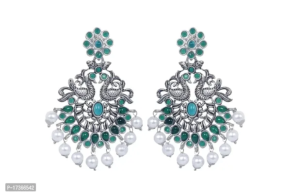 Saanjh Oxidized Earring Green Kundan Chandbali Earring for women and Girls-thumb0