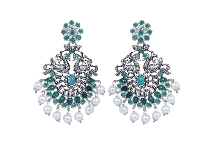 SAANJH Oxidized Pearl Earrings For Women And Girls Chandbali Earring