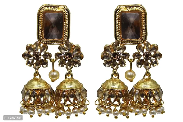 SAANJH Gold Plated Kundan Pearled Jhumki Pattern Earring for Women and Girls (GOLD)