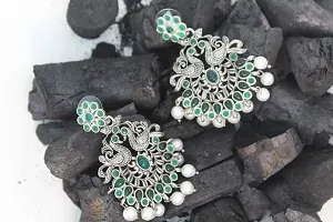 Saanjh Oxidized Earring Green Kundan Chandbali Earring for women and Girls-thumb3